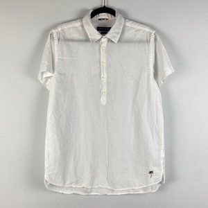 Zara Man Popover Shirt Mens Large White Lightweight Embroidered Palm Tree